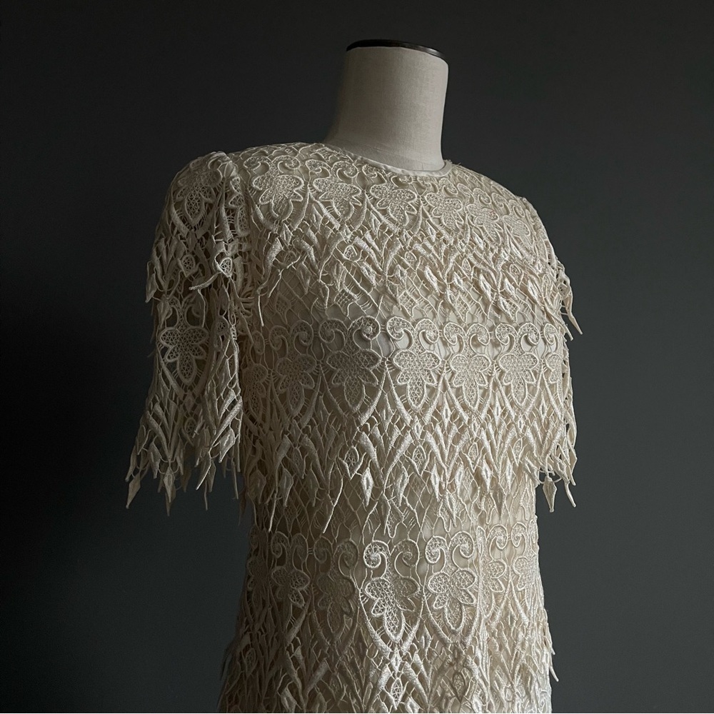 Vintage Cattiva New York Ivory Lace Midi Dress City Elopement Bride Art Deco 20s - Picture 2 of 7